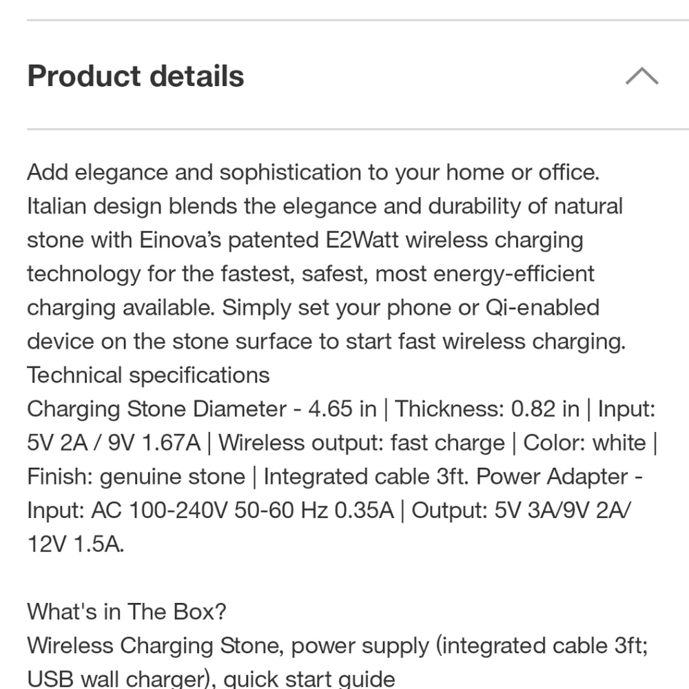 Einova Black Marble Fast 10W Charging Stone‎